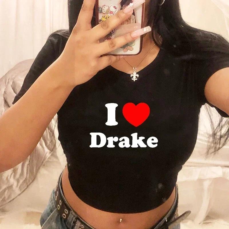 Y2k м Ƿ   Ƽ, O , I Love Drake Red Love Heart  ũ ž, ϶ ĳ־ ̺ Ƽ